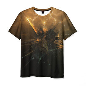 Мужская футболка 3D с принтом Разряд молнии в Санкт-Петербурге, 100% полиэфир | прямой крой, круглый вырез горловины, длина до линии бедер | коричневый | куб | ток | чёрный | электричество