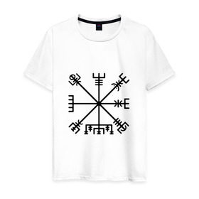 Мужская футболка хлопок с принтом Вегвизир в Санкт-Петербурге, 100% хлопок | прямой крой, круглый вырез горловины, длина до линии бедер, слегка спущенное плечо. | вигинги | кельты | компас | руны