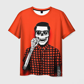 Мужская футболка 3D с принтом Скелет хипстер в Санкт-Петербурге, 100% полиэфир | прямой крой, круглый вырез горловины, длина до линии бедер | Тематика изображения на принте: swag | свег | свэг | скелет | хипстер | хисптеры | череп