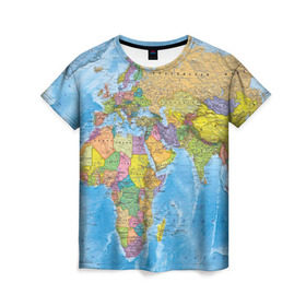 Женская футболка 3D с принтом Карта в Санкт-Петербурге, 100% полиэфир ( синтетическое хлопкоподобное полотно) | прямой крой, круглый вырез горловины, длина до линии бедер | map | world | глобус | мир | россия