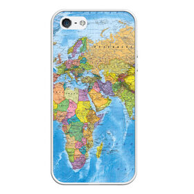 Чехол для Apple iPhone 5/5S силиконовый с принтом Карта в Санкт-Петербурге, Силикон | Область печати: задняя сторона чехла, без боковых панелей | Тематика изображения на принте: map | world | глобус | мир | россия