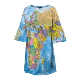 Детское платье 3D с принтом Карта в Санкт-Петербурге, 100% полиэстер | прямой силуэт, чуть расширенный к низу. Круглая горловина, на рукавах — воланы | map | world | глобус | мир | россия