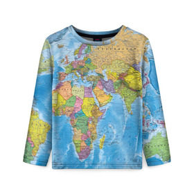 Детский лонгслив 3D с принтом Карта в Санкт-Петербурге, 100% полиэстер | длинные рукава, круглый вырез горловины, полуприлегающий силуэт
 | map | world | глобус | мир | россия