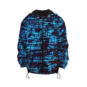 Детская куртка 3D с принтом Джинсовый в Санкт-Петербурге, 100% полиэстер | застежка — молния, подол и капюшон оформлены резинкой с фиксаторами, по бокам — два кармана без застежек, один потайной карман на груди, плотность верхнего слоя — 90 г/м2; плотность флисового подклада — 260 г/м2 | blue | grunge | джинсы | краска
