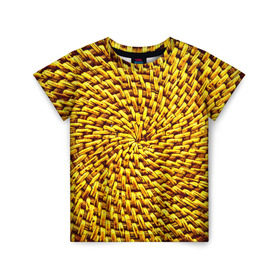 Детская футболка 3D с принтом Плетение в Санкт-Петербурге, 100% гипоаллергенный полиэфир | прямой крой, круглый вырез горловины, длина до линии бедер, чуть спущенное плечо, ткань немного тянется | Тематика изображения на принте: желтый | текстуры
