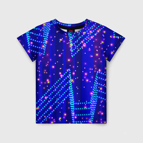 Детская футболка 3D с принтом Огоньки в Санкт-Петербурге, 100% гипоаллергенный полиэфир | прямой крой, круглый вырез горловины, длина до линии бедер, чуть спущенное плечо, ткань немного тянется | Тематика изображения на принте: арт | огоньки | прикольные | свет | синий | текстуры