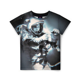 Детская футболка 3D с принтом Гагарин 5 в Санкт-Петербурге, 100% гипоаллергенный полиэфир | прямой крой, круглый вырез горловины, длина до линии бедер, чуть спущенное плечо, ткань немного тянется | 12 апреля | гагарин | день космонавтики | космонавт | космонавтика | космос | юра | юрий
