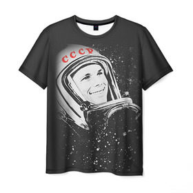 Мужская футболка 3D с принтом Гагарин 6 в Санкт-Петербурге, 100% полиэфир | прямой крой, круглый вырез горловины, длина до линии бедер | 12 апреля | гагарин | день космонавтики | космонавт | космонавтика | космос | юра | юрий