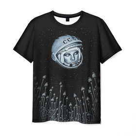 Мужская футболка 3D с принтом Гагарин 7 в Санкт-Петербурге, 100% полиэфир | прямой крой, круглый вырез горловины, длина до линии бедер | Тематика изображения на принте: 12 апреля | гагарин | день космонавтики | космонавт | космонавтика | космос | юра | юрий