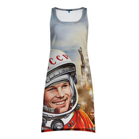 Платье-майка 3D с принтом Гагарин 8 в Санкт-Петербурге, 100% полиэстер | полуприлегающий силуэт, широкие бретели, круглый вырез горловины, удлиненный подол сзади. | 12 апреля | гагарин | день космонавтики | космонавт | космонавтика | космос | юра | юрий