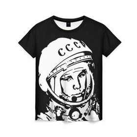 Женская футболка 3D с принтом Гагарин 9 в Санкт-Петербурге, 100% полиэфир ( синтетическое хлопкоподобное полотно) | прямой крой, круглый вырез горловины, длина до линии бедер | 12 апреля | гагарин | день космонавтики | космонавт | космонавтика | космос | юра | юрий