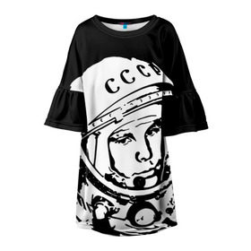 Детское платье 3D с принтом Гагарин 9 в Санкт-Петербурге, 100% полиэстер | прямой силуэт, чуть расширенный к низу. Круглая горловина, на рукавах — воланы | 12 апреля | гагарин | день космонавтики | космонавт | космонавтика | космос | юра | юрий