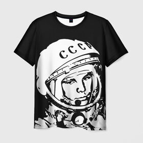 Мужская футболка 3D с принтом Гагарин 9 в Санкт-Петербурге, 100% полиэфир | прямой крой, круглый вырез горловины, длина до линии бедер | 12 апреля | гагарин | день космонавтики | космонавт | космонавтика | космос | юра | юрий