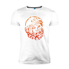 Мужская футболка премиум с принтом Гагарин 10 в Санкт-Петербурге, 92% хлопок, 8% лайкра | приталенный силуэт, круглый вырез ворота, длина до линии бедра, короткий рукав | 12 апреля | гагарин | день космонавтики | космонавт | космонавтика | космос | юра | юрий