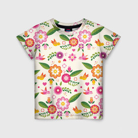 Детская футболка 3D с принтом Весенние настроение в Санкт-Петербурге, 100% гипоаллергенный полиэфир | прямой крой, круглый вырез горловины, длина до линии бедер, чуть спущенное плечо, ткань немного тянется | весна | птицы | цветы