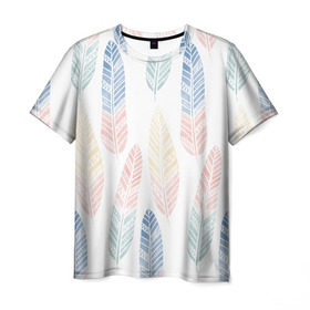 Мужская футболка 3D с принтом Разноцветные перья в Санкт-Петербурге, 100% полиэфир | прямой крой, круглый вырез горловины, длина до линии бедер | индейцы | перья | птицы | цвета
