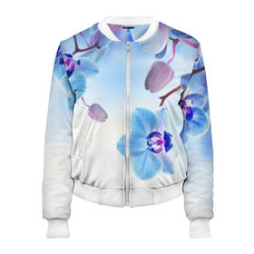 Женский бомбер 3D с принтом Голубая орхидея в Санкт-Петербурге, 100% полиэстер | застегивается на молнию, по бокам два кармана без застежек, мягкие манжеты, по низу бомбера и на воротнике — эластичная резинка | Тематика изображения на принте: голубая орхидея | красота | орхидеи | природа | цветок | цветочек | цветы