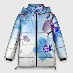 Женская зимняя куртка 3D с принтом Голубая орхидея в Санкт-Петербурге, верх — 100% полиэстер; подкладка — 100% полиэстер; утеплитель — 100% полиэстер | длина ниже бедра, силуэт Оверсайз. Есть воротник-стойка, отстегивающийся капюшон и ветрозащитная планка. 

Боковые карманы с листочкой на кнопках и внутренний карман на молнии | голубая орхидея | красота | орхидеи | природа | цветок | цветочек | цветы