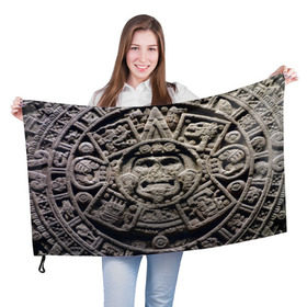 Флаг 3D с принтом Календарь ацтеков в Санкт-Петербурге, 100% полиэстер | плотность ткани — 95 г/м2, размер — 67 х 109 см. Принт наносится с одной стороны | ацтеки | история | календарь | круги