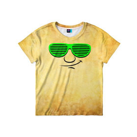 Детская футболка 3D с принтом Знатный клаббер в Санкт-Петербурге, 100% гипоаллергенный полиэфир | прямой крой, круглый вырез горловины, длина до линии бедер, чуть спущенное плечо, ткань немного тянется | веселье | кислота | клаббер | клуб | мордочка | очки | позитив | прикол | рожица | смайл | смех | улыбка | умора | хорошее настроение | юмор