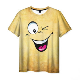 Мужская футболка 3D с принтом Неисчерпаемый позитив в Санкт-Петербурге, 100% полиэфир | прямой крой, круглый вырез горловины, длина до линии бедер | веселье | мордочка | неисчерпаемый позитив | позитив | прикол | рожица | смайл | смех | улыбка | умора | хорошее настроение | юмор