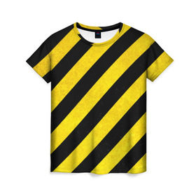 Женская футболка 3D с принтом Полоски в Санкт-Петербурге, 100% полиэфир ( синтетическое хлопкоподобное полотно) | прямой крой, круглый вырез горловины, длина до линии бедер | абстракция | желтый | линии | полоски | черный