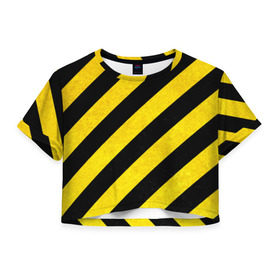 Женская футболка 3D укороченная с принтом Полоски в Санкт-Петербурге, 100% полиэстер | круглая горловина, длина футболки до линии талии, рукава с отворотами | абстракция | желтый | линии | полоски | черный