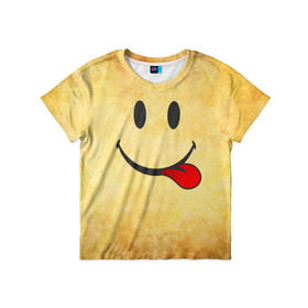 Детская футболка 3D с принтом Мы на позитиве (R) в Санкт-Петербурге, 100% гипоаллергенный полиэфир | прямой крой, круглый вырез горловины, длина до линии бедер, чуть спущенное плечо, ткань немного тянется | Тематика изображения на принте: парная | позитив | рожица | смайл | улыбка | язык