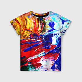 Детская футболка 3D с принтом Краска в Санкт-Петербурге, 100% гипоаллергенный полиэфир | прямой крой, круглый вырез горловины, длина до линии бедер, чуть спущенное плечо, ткань немного тянется | абстракция красок | гранж | краска | разводы | текстуры | цветные