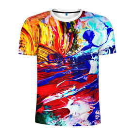 Мужская футболка 3D спортивная с принтом Краска в Санкт-Петербурге, 100% полиэстер с улучшенными характеристиками | приталенный силуэт, круглая горловина, широкие плечи, сужается к линии бедра | Тематика изображения на принте: абстракция красок | гранж | краска | разводы | текстуры | цветные