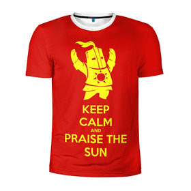 Мужская футболка 3D спортивная с принтом Keep calm and praise the sun в Санкт-Петербурге, 100% полиэстер с улучшенными характеристиками | приталенный силуэт, круглая горловина, широкие плечи, сужается к линии бедра | dark souls
