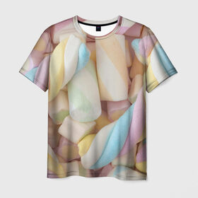 Мужская футболка 3D с принтом Зефир в Санкт-Петербурге, 100% полиэфир | прямой крой, круглый вырез горловины, длина до линии бедер | candy | еда | зефир | конфеты | мармелад | сладкое
