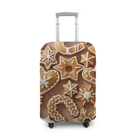 Чехол для чемодана 3D с принтом печенье в Санкт-Петербурге, 86% полиэфир, 14% спандекс | двустороннее нанесение принта, прорези для ручек и колес | christmas | cookies | decoration | merry | xmas | выпечка | глазурь | новый год | рождество | сладко