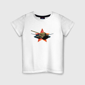 Детская футболка хлопок с принтом Танк за родину в Санкт-Петербурге, 100% хлопок | круглый вырез горловины, полуприлегающий силуэт, длина до линии бедер | 