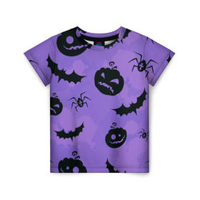 Детская футболка 3D с принтом Хэллоуин в Санкт-Петербурге, 100% гипоаллергенный полиэфир | прямой крой, круглый вырез горловины, длина до линии бедер, чуть спущенное плечо, ткань немного тянется | halloween | ведьма | тыква | хэллоуин
