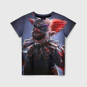 Детская футболка 3D с принтом Злобный клоун в Санкт-Петербурге, 100% гипоаллергенный полиэфир | прямой крой, круглый вырез горловины, длина до линии бедер, чуть спущенное плечо, ткань немного тянется | зло | клоун | красная | кровь | ужас