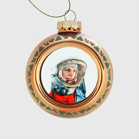Стеклянный ёлочный шар с принтом Гагарин в Санкт-Петербурге, Стекло | Диаметр: 80 мм | space | гагарин | космос | россия