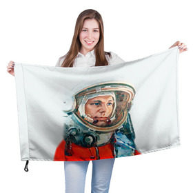 Флаг 3D с принтом Гагарин в Санкт-Петербурге, 100% полиэстер | плотность ткани — 95 г/м2, размер — 67 х 109 см. Принт наносится с одной стороны | space | гагарин | космос | россия