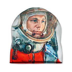Шапка 3D с принтом Гагарин в Санкт-Петербурге, 100% полиэстер | универсальный размер, печать по всей поверхности изделия | space | гагарин | космос | россия