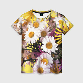 Женская футболка 3D с принтом Полевые цветы 4 в Санкт-Петербурге, 100% полиэфир ( синтетическое хлопкоподобное полотно) | прямой крой, круглый вырез горловины, длина до линии бедер | поле | полевые цветы | цветы