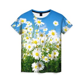 Женская футболка 3D с принтом Полевые цветы 7 в Санкт-Петербурге, 100% полиэфир ( синтетическое хлопкоподобное полотно) | прямой крой, круглый вырез горловины, длина до линии бедер | поле | полевые цветы | цветы