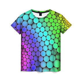 Женская футболка 3D с принтом Цветные шары в Санкт-Петербурге, 100% полиэфир ( синтетическое хлопкоподобное полотно) | прямой крой, круглый вырез горловины, длина до линии бедер | абстракция | краски | круги | цвета | шары