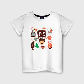 Детская футболка хлопок с принтом Moscow в Санкт-Петербурге, 100% хлопок | круглый вырез горловины, полуприлегающий силуэт, длина до линии бедер | moscow | водка | матрешка | медведь | москва | россия