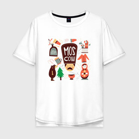 Мужская футболка хлопок Oversize с принтом Moscow в Санкт-Петербурге, 100% хлопок | свободный крой, круглый ворот, “спинка” длиннее передней части | moscow | водка | матрешка | медведь | москва | россия