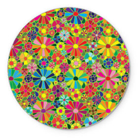 Коврик круглый с принтом Узор из цветов в Санкт-Петербурге, резина и полиэстер | круглая форма, изображение наносится на всю лицевую часть | паттерн | разноцветный | рстительный