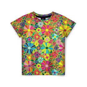 Детская футболка 3D с принтом Узор из цветов в Санкт-Петербурге, 100% гипоаллергенный полиэфир | прямой крой, круглый вырез горловины, длина до линии бедер, чуть спущенное плечо, ткань немного тянется | паттерн | разноцветный | рстительный