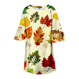 Детское платье 3D с принтом Осень в Санкт-Петербурге, 100% полиэстер | прямой силуэт, чуть расширенный к низу. Круглая горловина, на рукавах — воланы | листва | листья | осень | оформление | пёстрые листочки | слой | текстура | трайбл | узор | фон