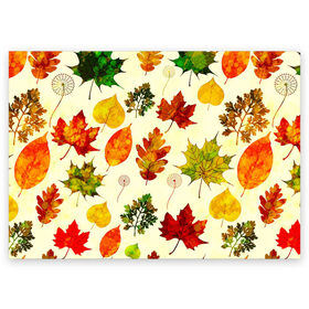 Поздравительная открытка с принтом Осень в Санкт-Петербурге, 100% бумага | плотность бумаги 280 г/м2, матовая, на обратной стороне линовка и место для марки
 | листва | листья | осень | оформление | пёстрые листочки | слой | текстура | трайбл | узор | фон