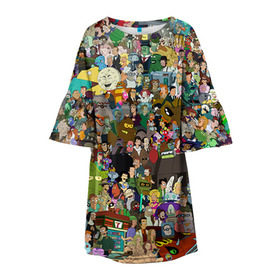 Детское платье 3D с принтом Futurama в Санкт-Петербурге, 100% полиэстер | прямой силуэт, чуть расширенный к низу. Круглая горловина, на рукавах — воланы | bender | fry | futurama | mult | бендер | бэндер | лила | мульт | мультсериал | мульфильмы | фрай | футутрама