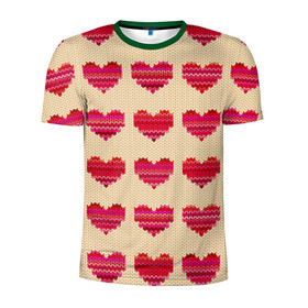 Мужская футболка 3D спортивная с принтом Шерстяные сердечки в Санкт-Петербурге, 100% полиэстер с улучшенными характеристиками | приталенный силуэт, круглая горловина, широкие плечи, сужается к линии бедра | Тематика изображения на принте: вязание | вязаный | паттерн | текстура | узор
